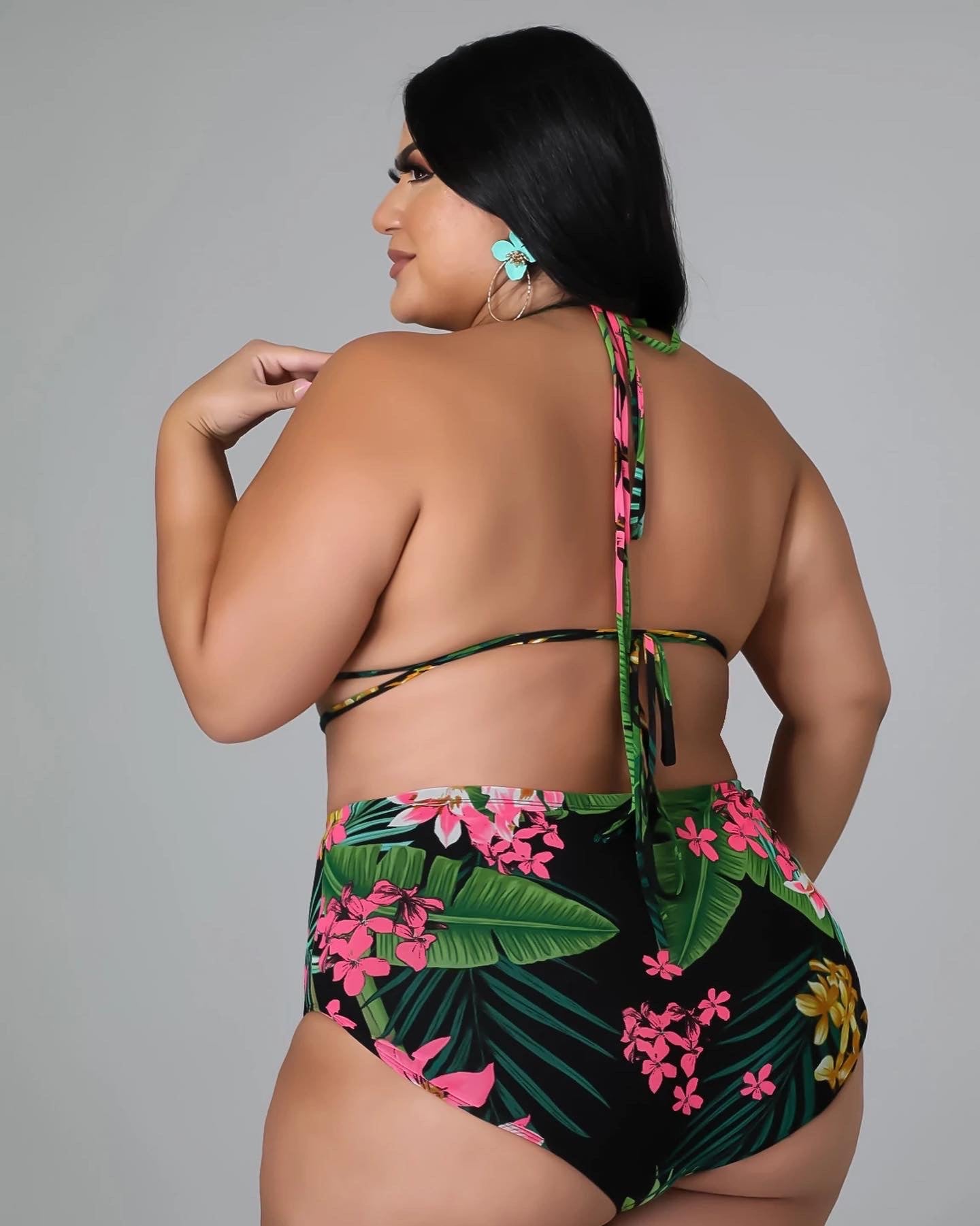 Black Floral Swimsuit Set
