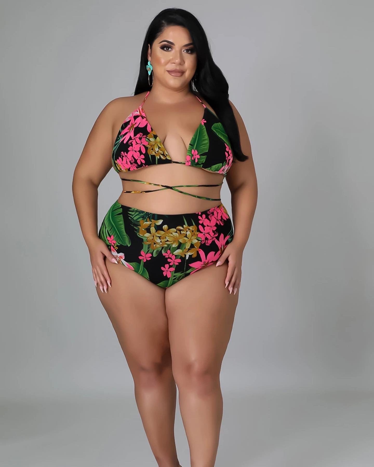 Black Floral Swimsuit Set