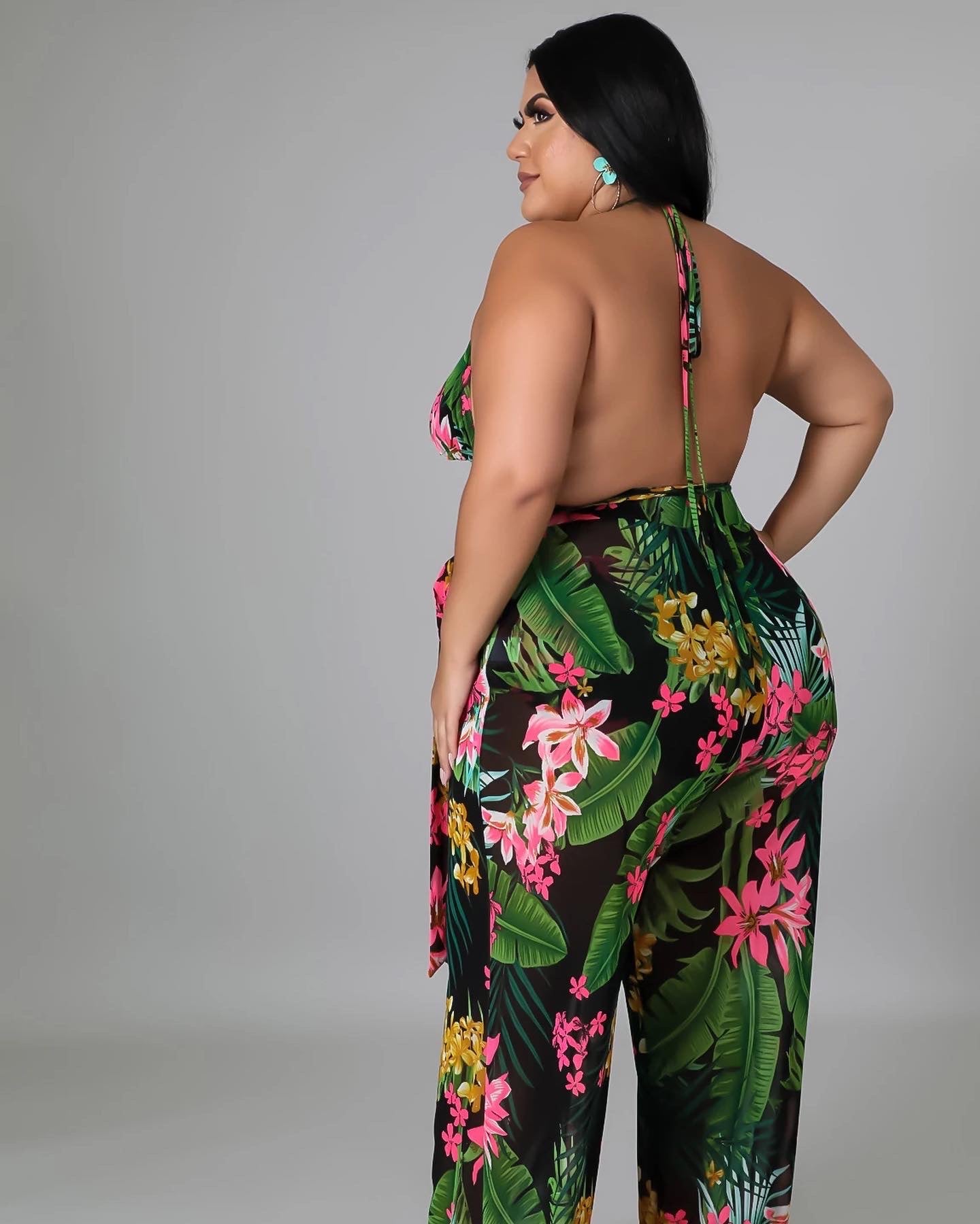 Black Floral Swimsuit Set