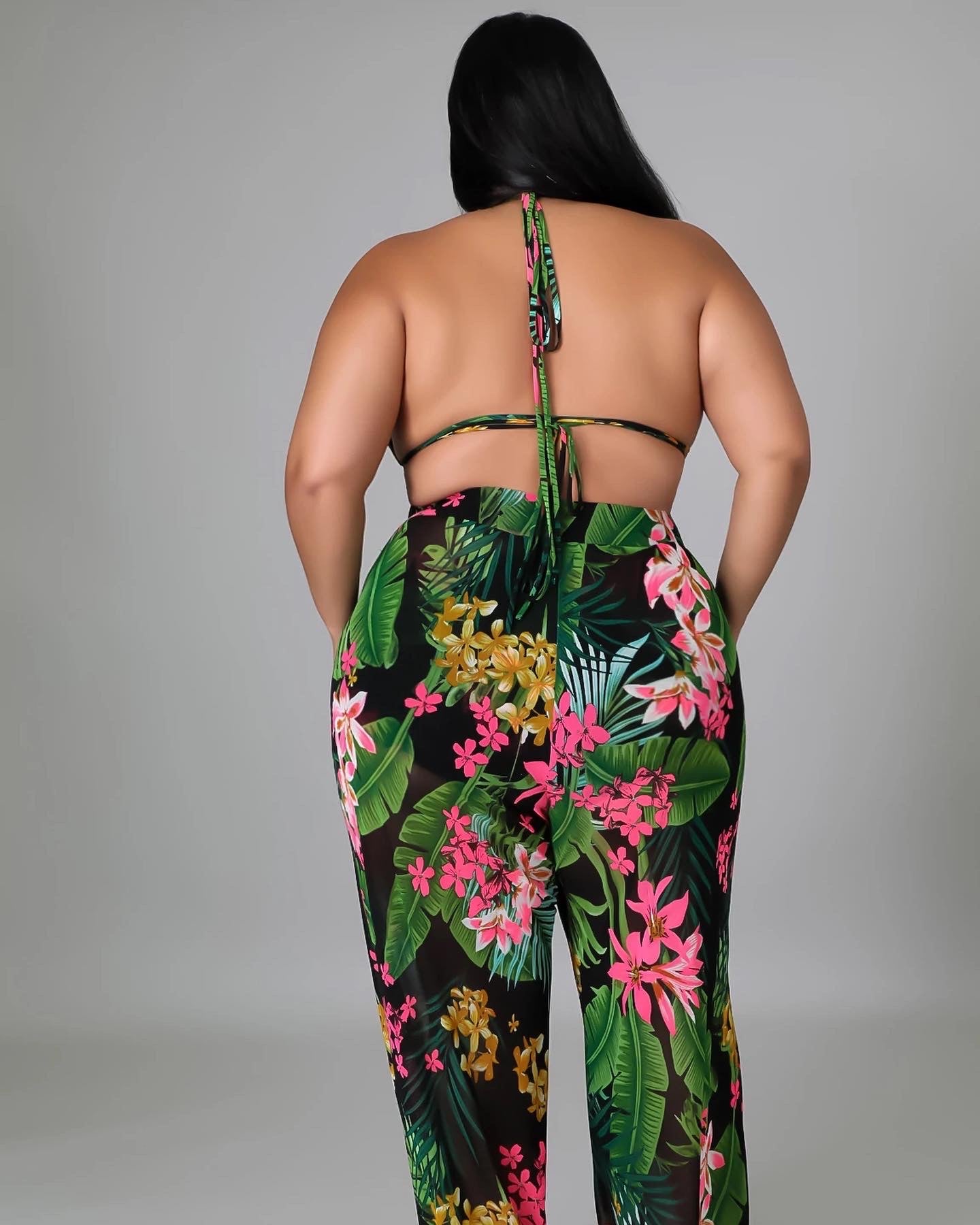 Black Floral Swimsuit Set
