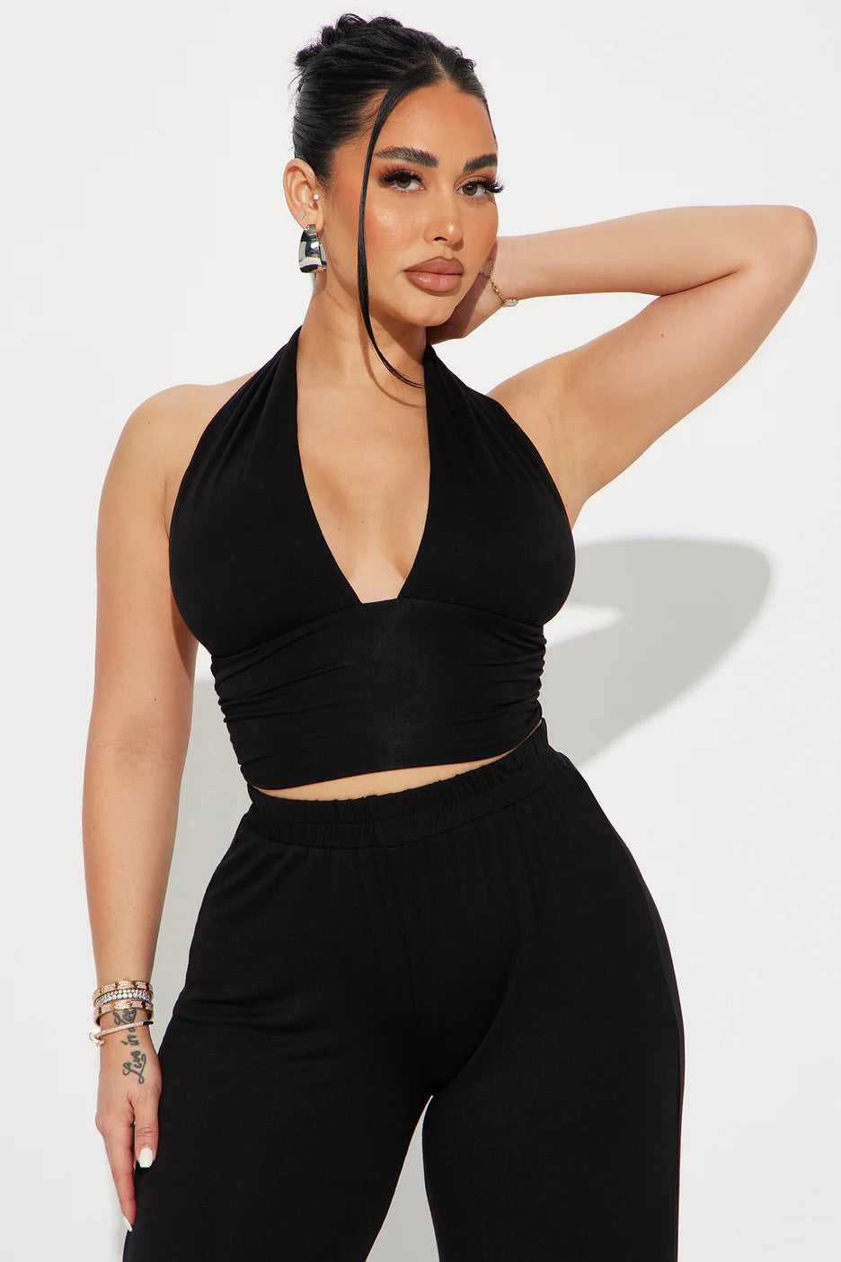 Black Halter Pant Set