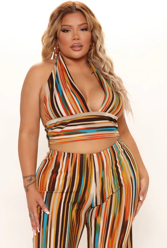 Brown Stripe Pant Set