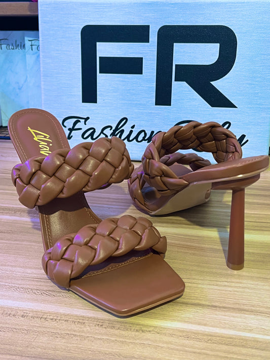 Brown Braided Strap Heels