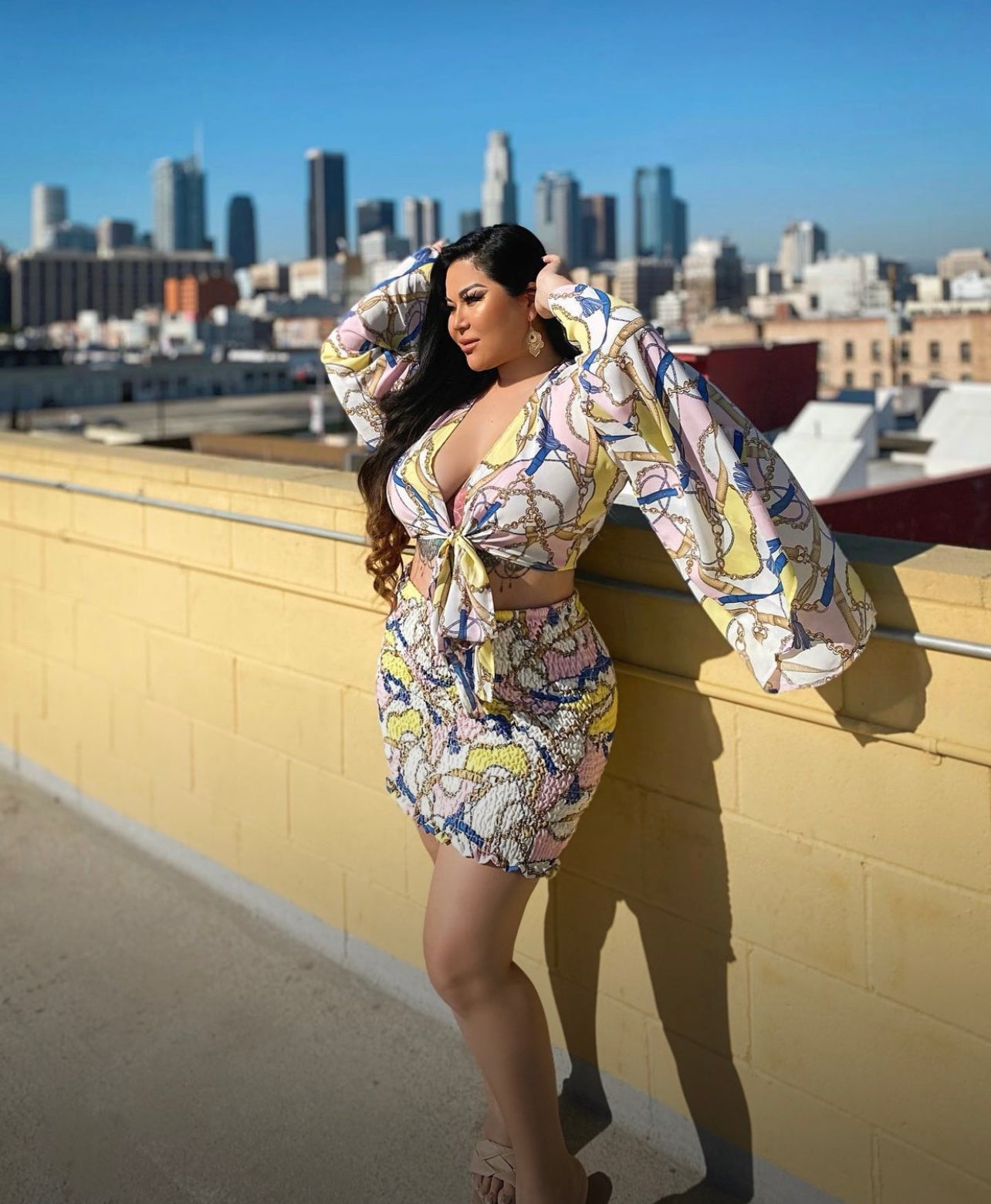 Pink Yellow Skirt Set