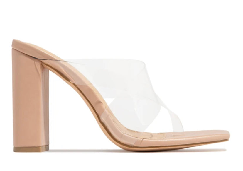 Nude Clear Block Heels