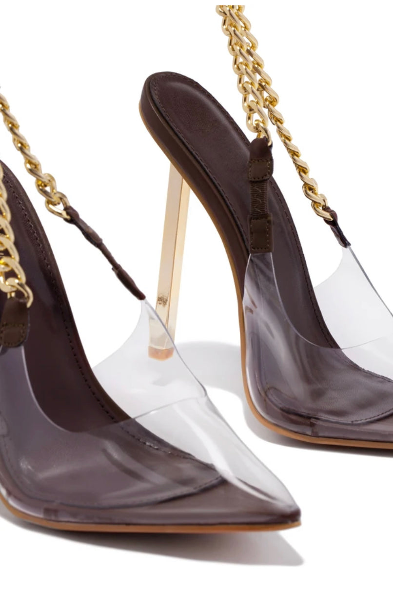 Brown Gold Chain Heels