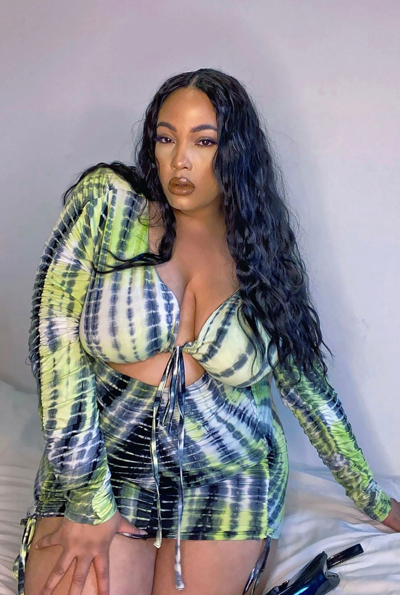 Green Dye Ruched Dress