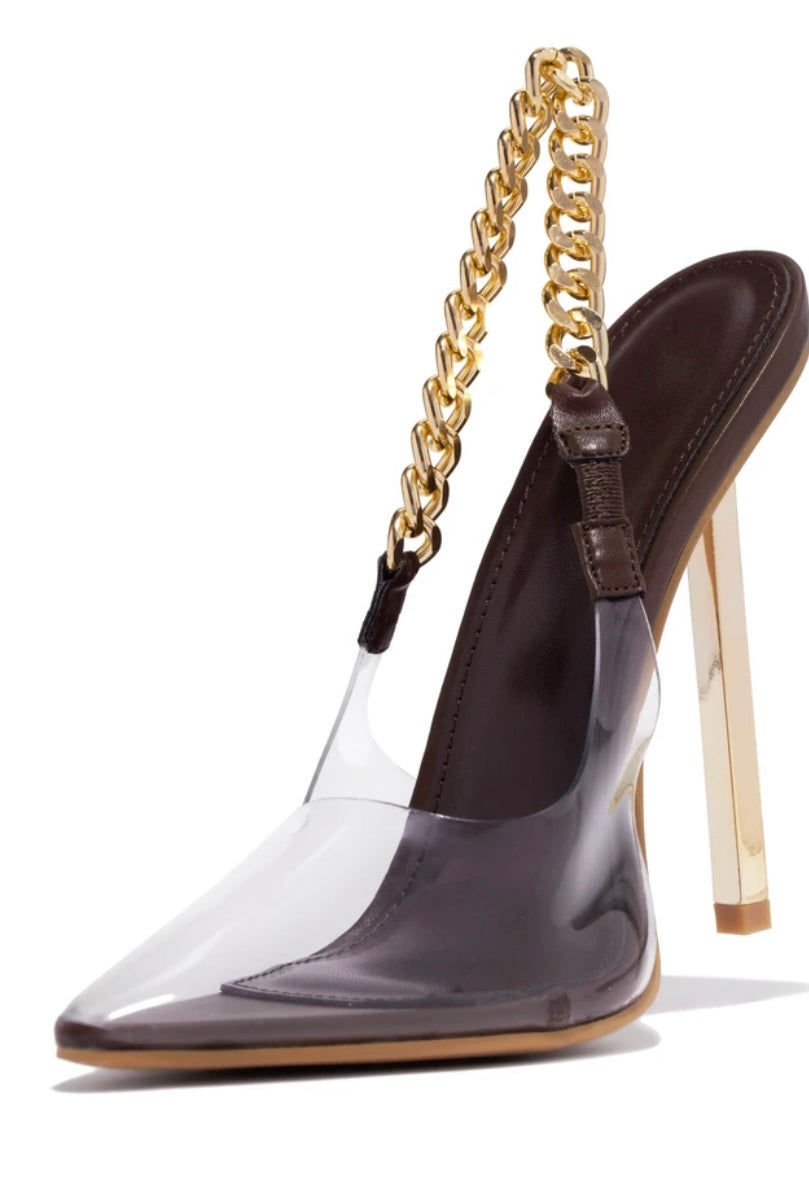 Brown Gold Chain Heels