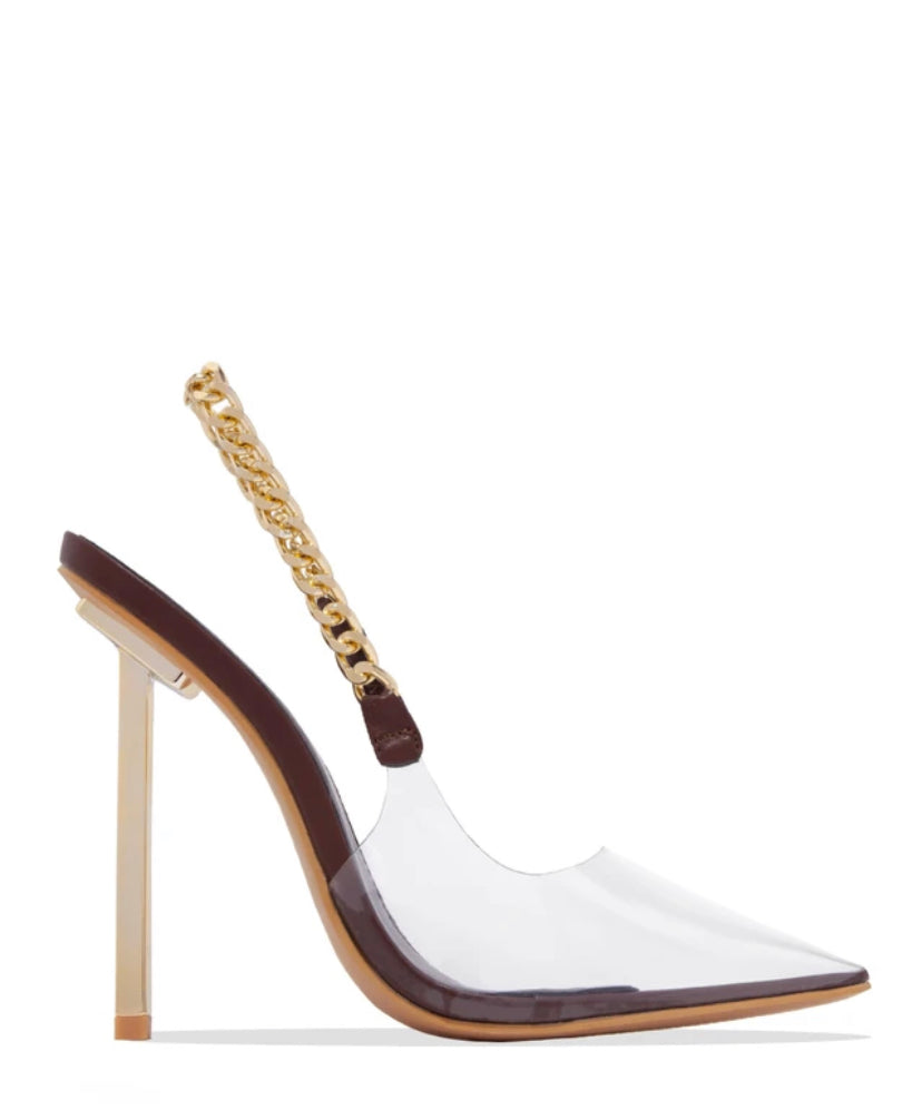 Brown Gold Chain Heels
