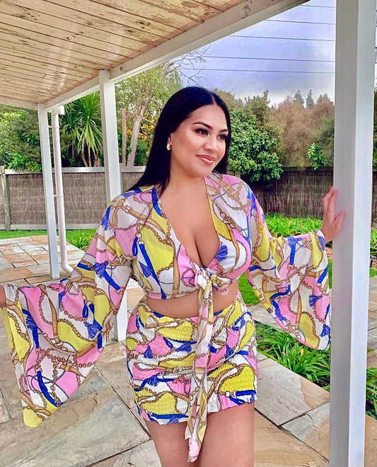 Pink Yellow Skirt Set