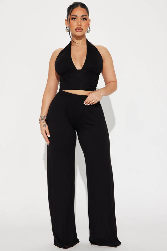 Black Halter Pant Set