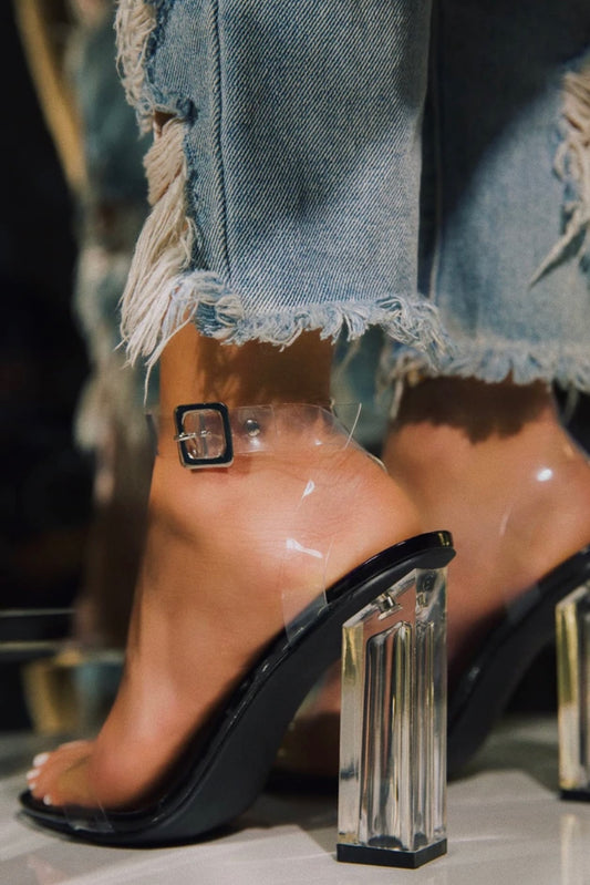 Black Clear Strap Heels