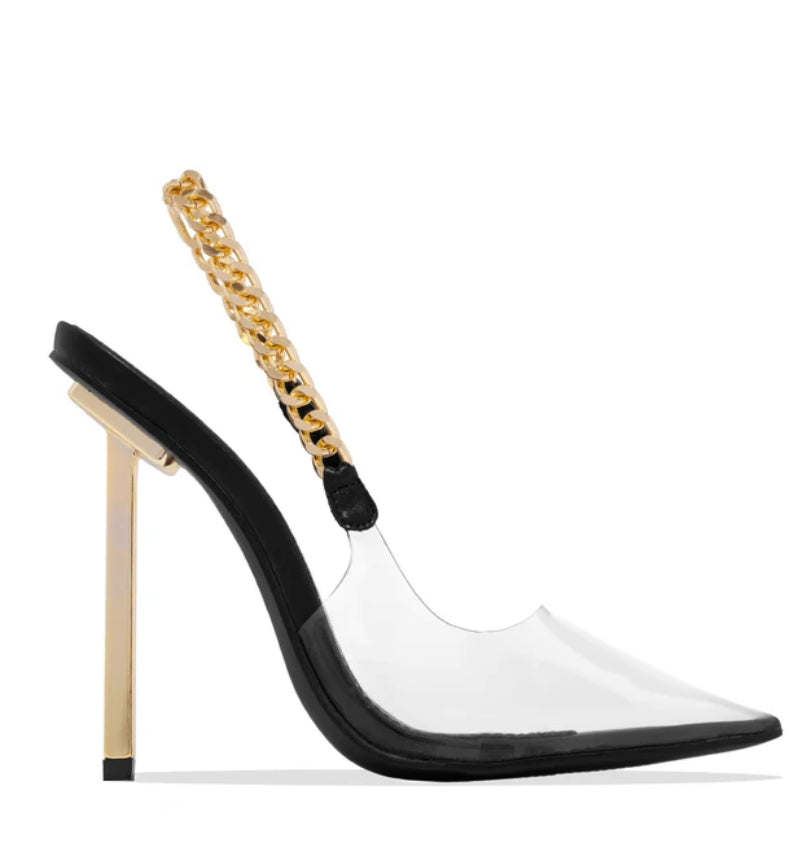 Black Gold Chain Heels