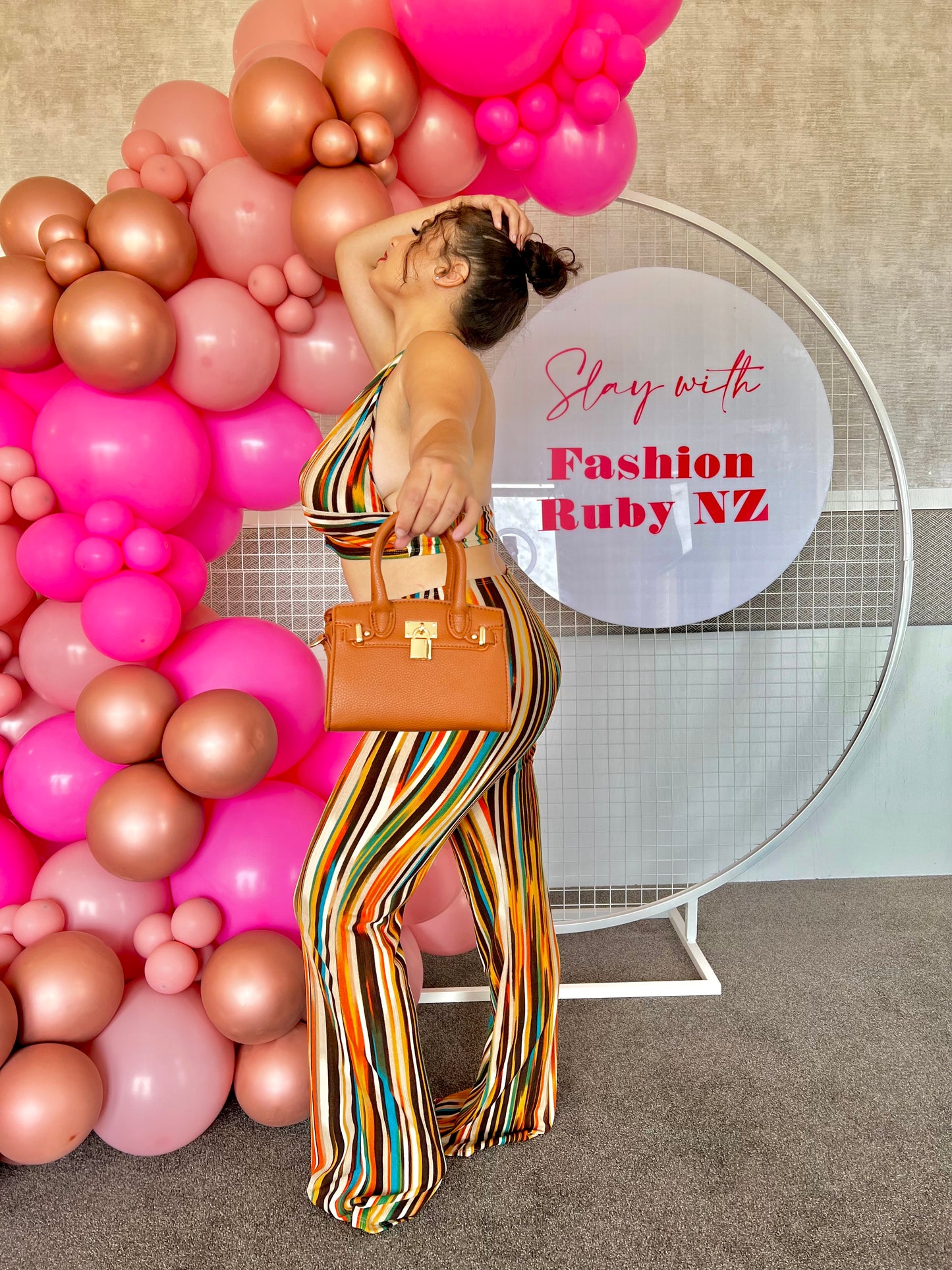 Brown Stripe Pant Set