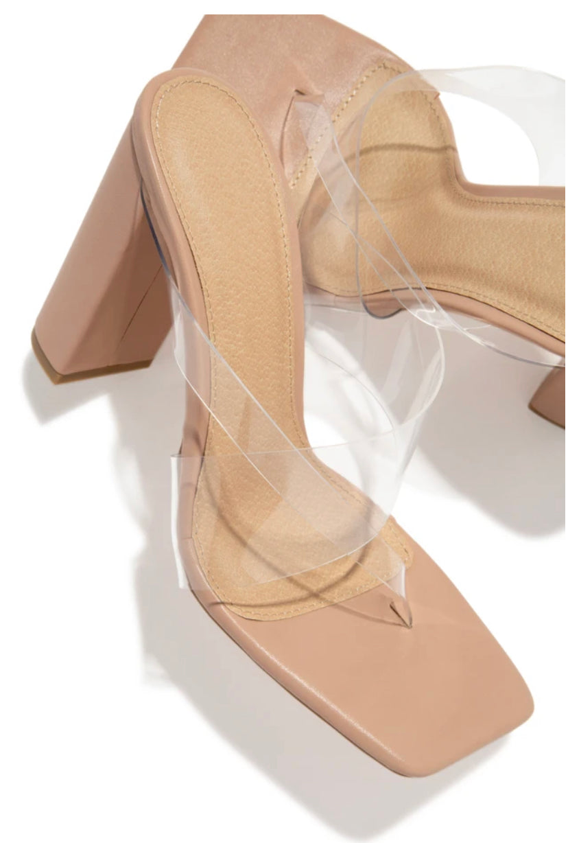 Nude Clear Block Heels