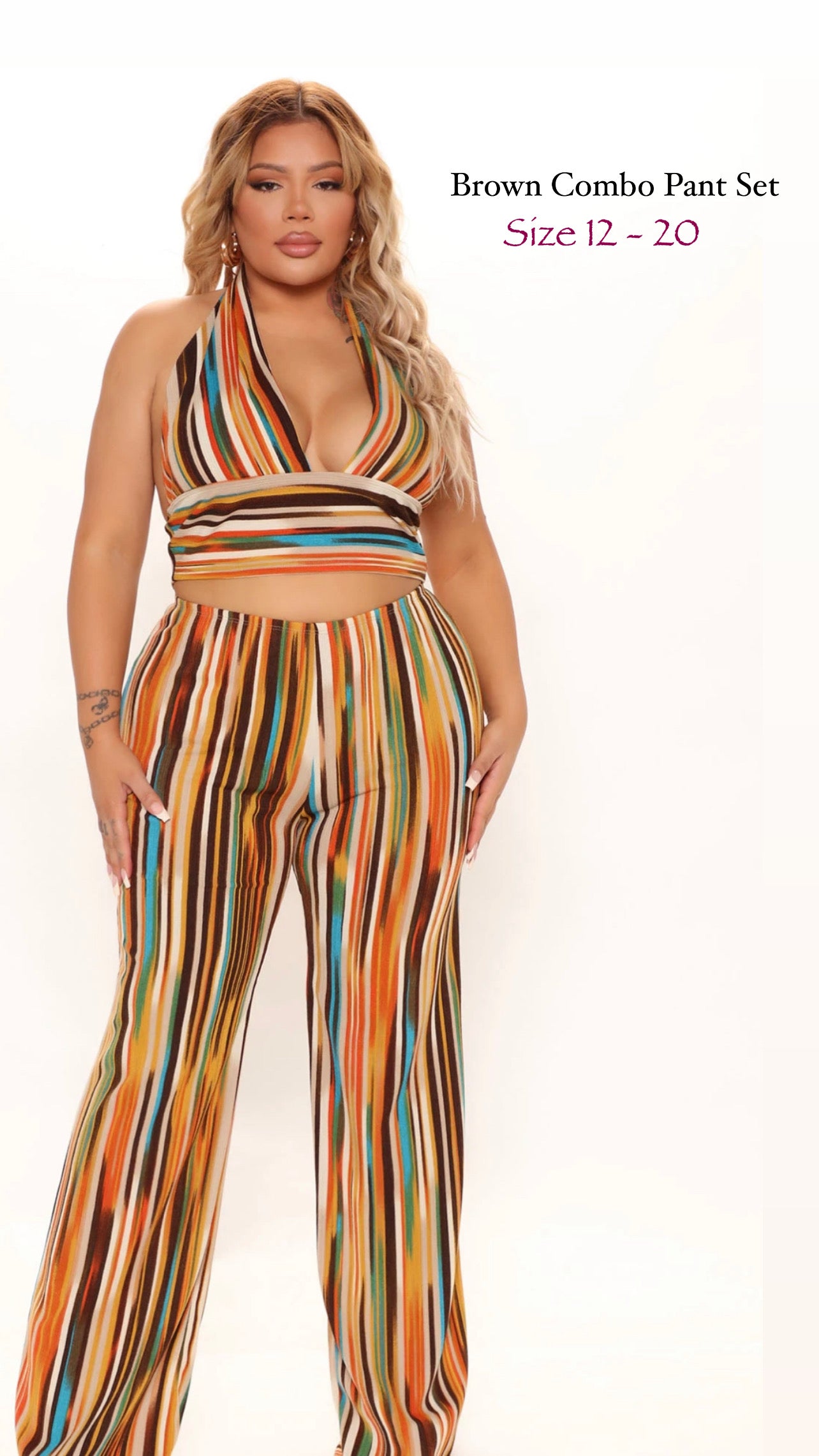 Brown Stripe Pant Set