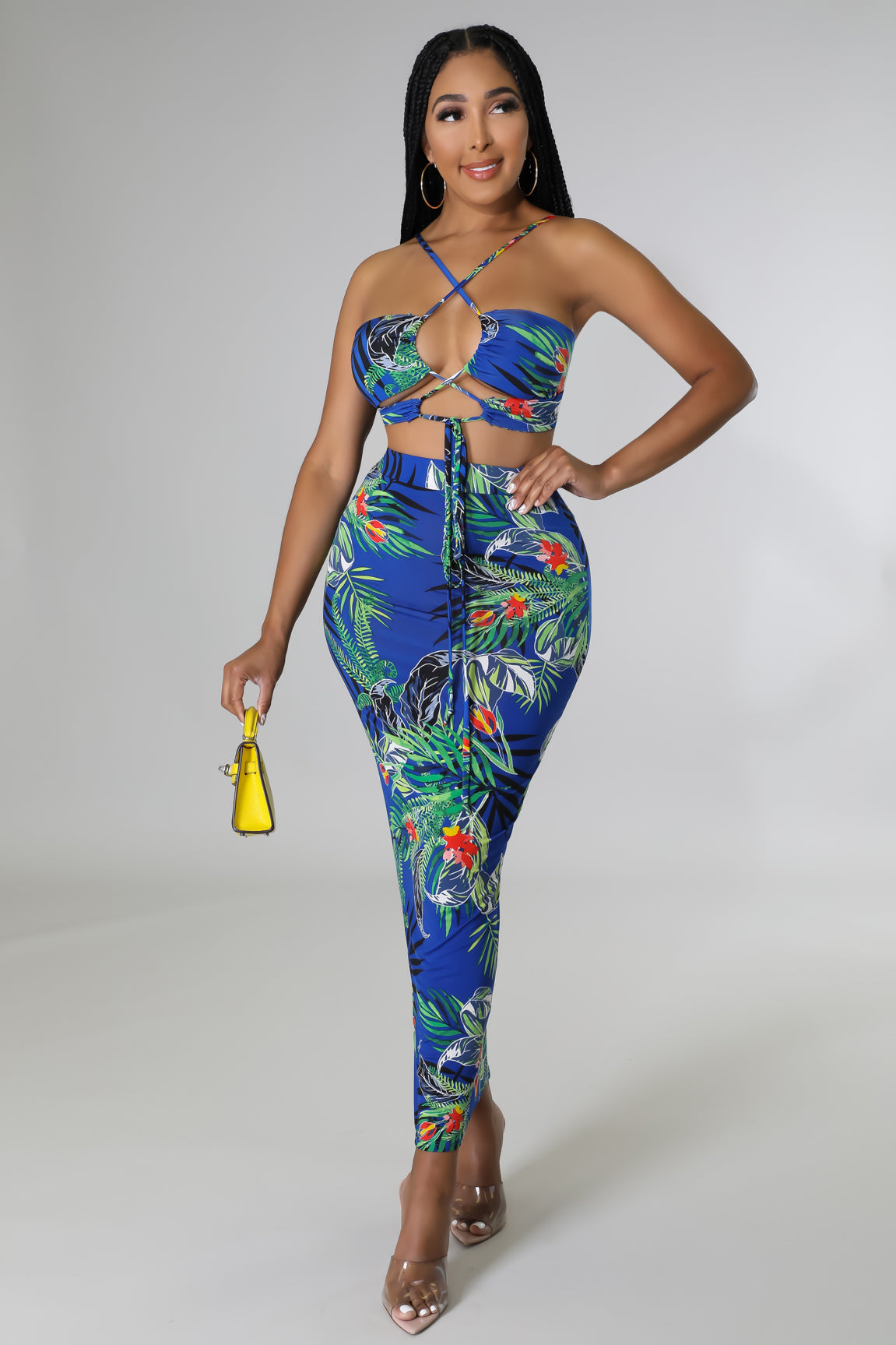 Blue Tropical Skirt Set