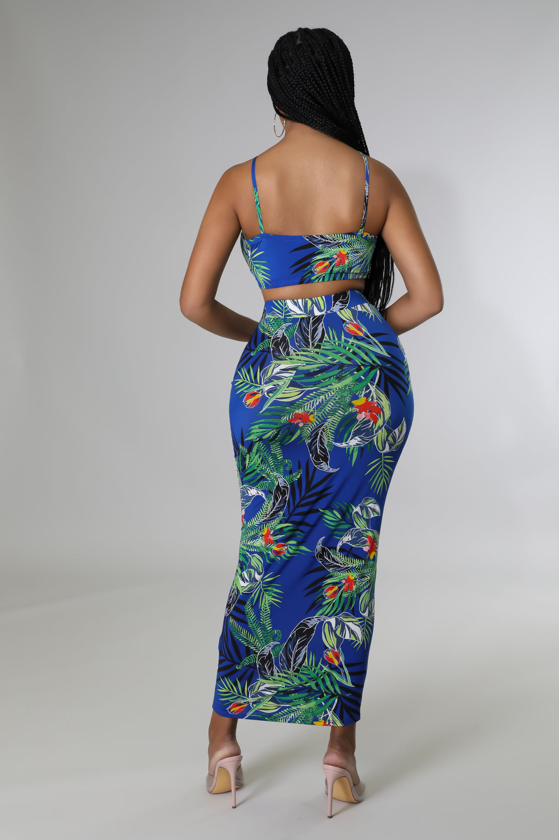 Blue Tropical Skirt Set