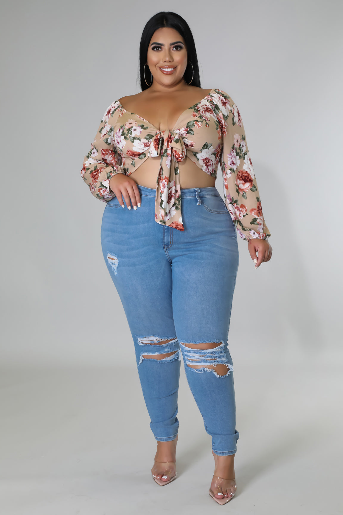 Taupe Floral Top